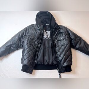 Pelle Pelle Youth Quilted Hooded Bomber Jacket - Size 7 - Black